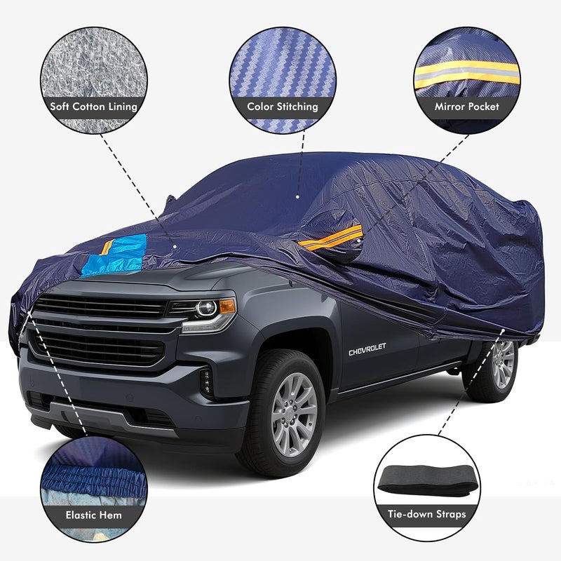 DINGHAO Car Cover Waterproof All Weather, 6 Layers Outdoor Full Exterior Cover Rain Sun UV Snowproof Protection with Zipper Cotton, Mirror Pocket for Chevrolet Silverado - Image 2
